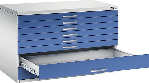 Productafbeelding C+P Tekenkast, DIN A1, 8 laden, hoogte 760 mm, lichtgrijs / gentiaanblauw