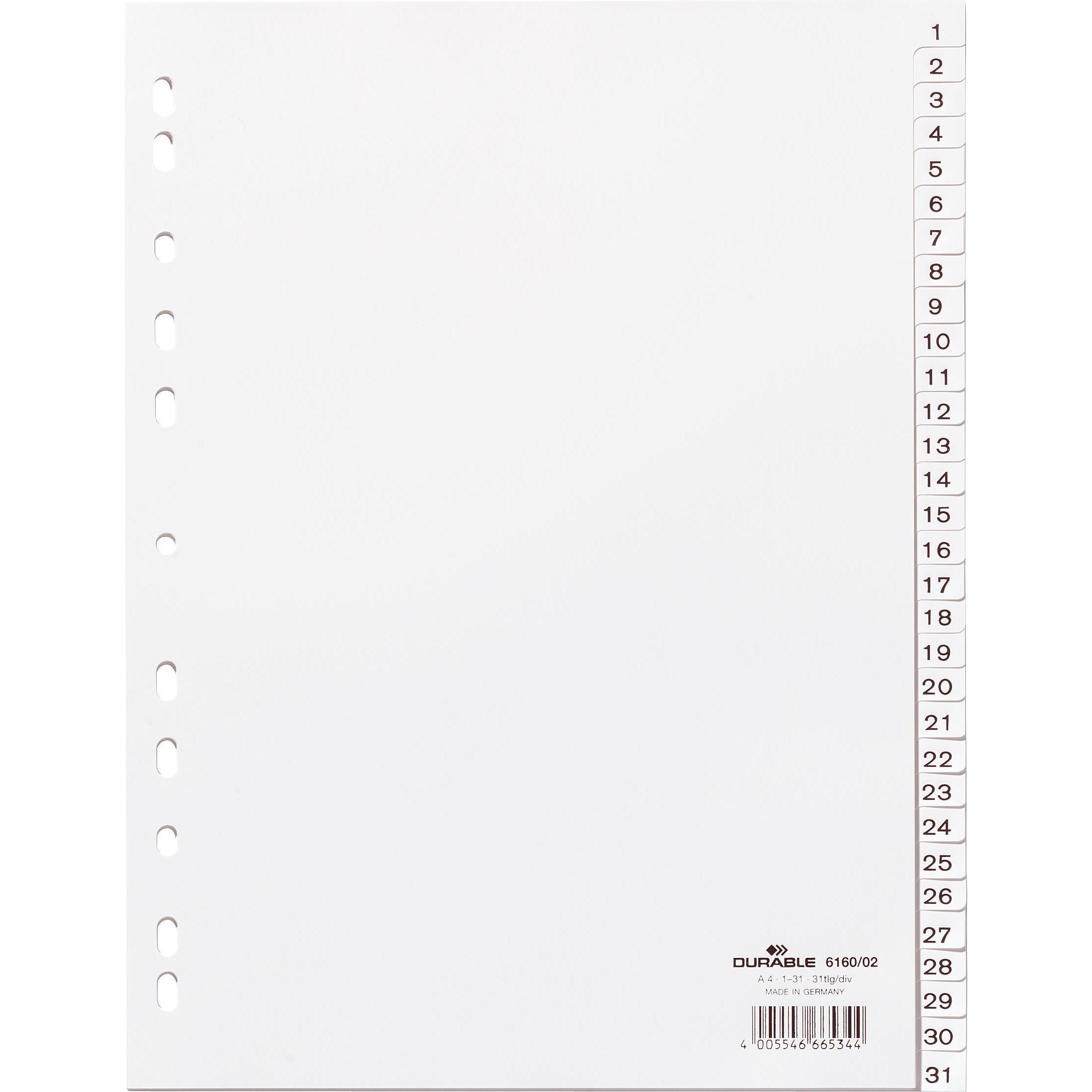Durable, Ordner Zubehör, Register A4 1-31, mit Indexblatt