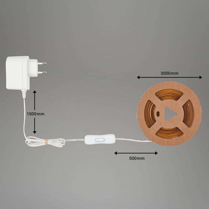 Produktbild Briloner STRIPE COB-LED Band, 3000K, On/Off, 3m, 480 x LED/m (14 cm, Indoor)