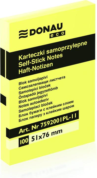 Produktbild No Name Karteczki samoprzylepne DONAU Eco 51x76mm 1x100 kart. jasnożółty (76 x 52 mm)