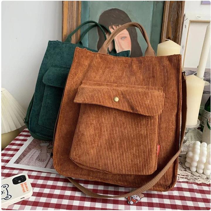 Actual product image Only-Bags.Store Corduroy tote bag with magnetic fastening, retro tote bag, minimalist tote bag