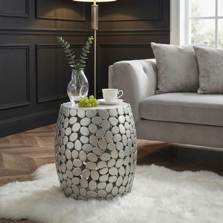 Produktbild FineBuy Beistelltisch rund 40cm Metall Couchtisch Marmor Alu Wohnzimmertisch Dekotisch