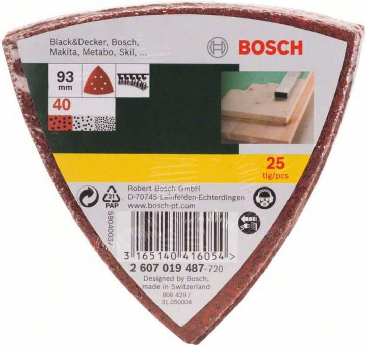 Produktbild Bosch Zubehör Schleifblatt-Set für Deltaschleifer, 93 mm, 40, 6 Löcher, 25er-Pack (40)