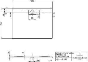 Actual product image Villeroy & Boch V&B Shower tray ARCHITECTURA METALRIM R-corner1200x900x48mm white (120 cm, 90 cm)
