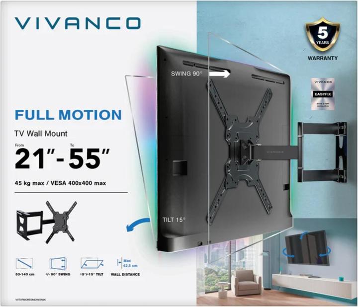 Produktbild Vivanco TV Wandhalter, Motion VESA 400, 45 Kg (Wand, 45 kg, 23" - 55")