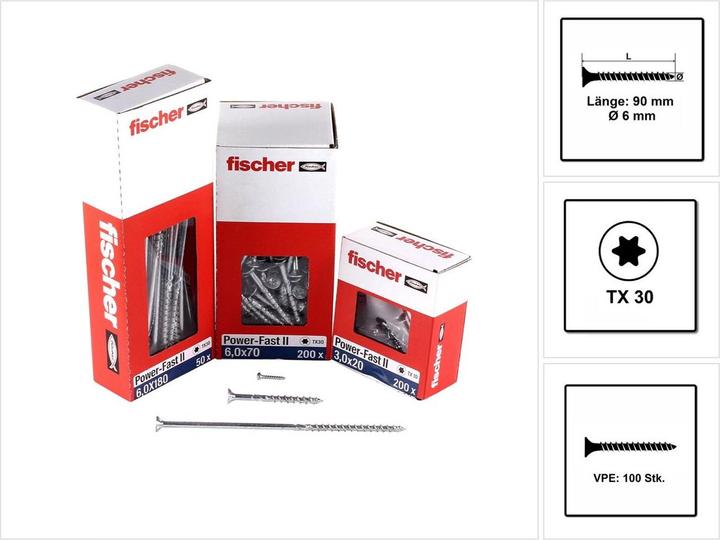 Actual product image Fischer PowerFast II 6.0x90 SK TX TG blvz 100 (100 Screws per piece)