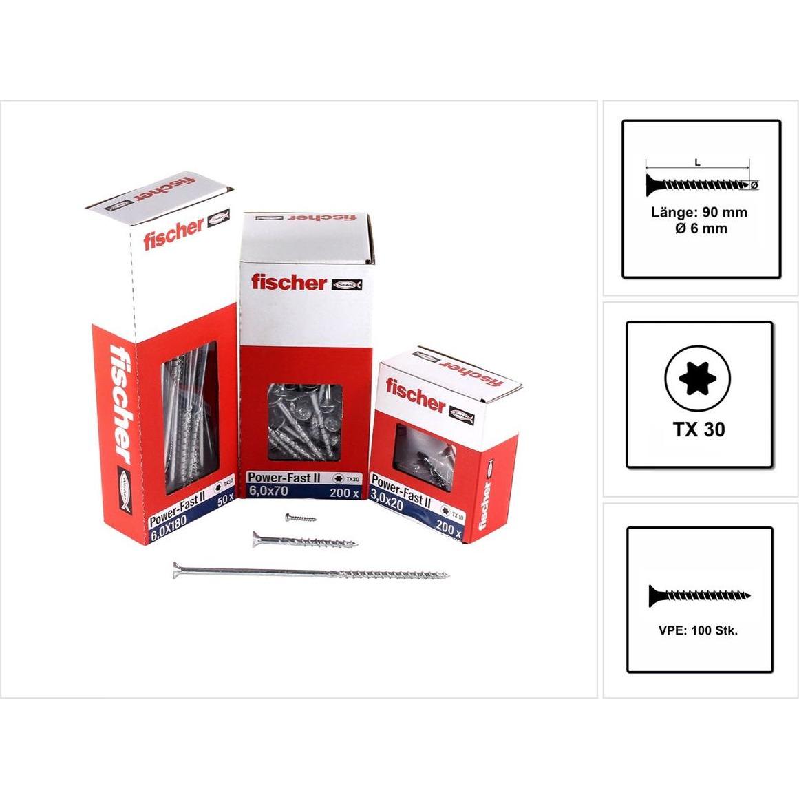 Fischer, Viti, Viti per pannelli truciolari Power-Fast II 6,0 x 90 mm (100 pezzi) (100 Viti per pezzo)