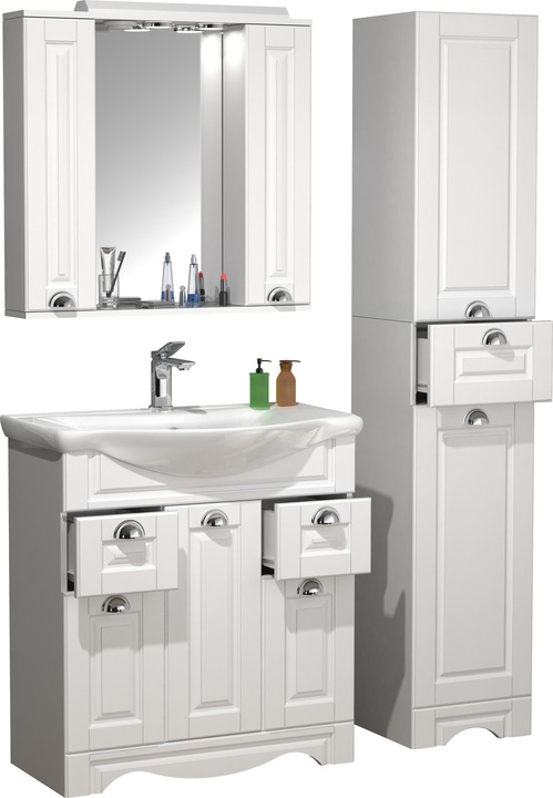 Produktbild VCM 4-tlg. Waschplatz Waschtisch Breite 75 cm Badmöbel Set Waschbecken Spiegelschrank Hochschrank
