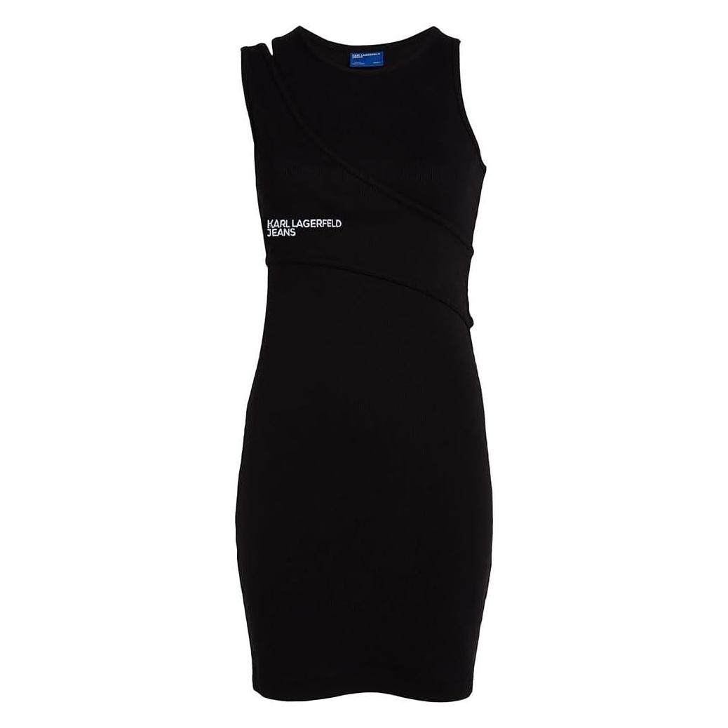Karl Lagerfeld, Damen, Kleider, Jeans Geribbelde Tankjurk, Zwart, M, Zwart, M, Schwarz, (M)