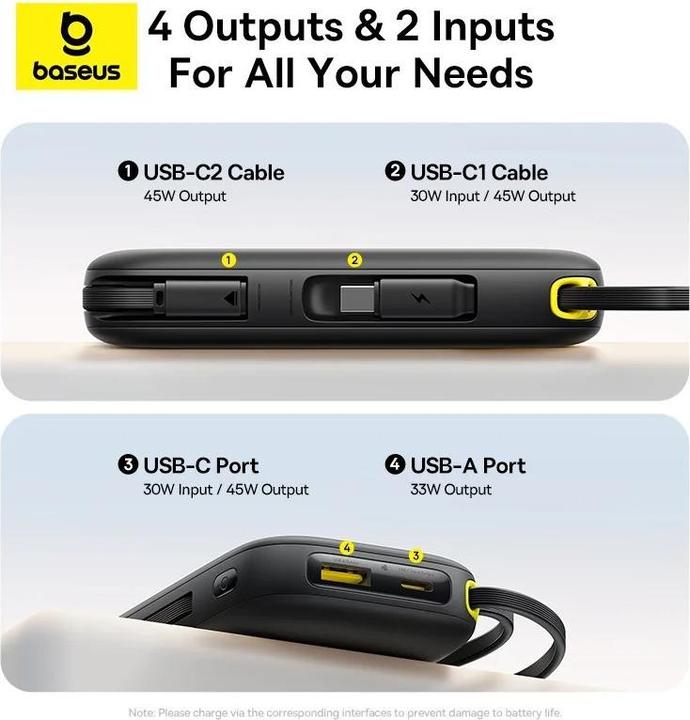 Immagine prodotto Baseus EnerFill FC31 20000mAh 45W Powerbank mit Display, USB-C- und Lightning Kabeln – Schwarz (20000 mAh, 45 W)