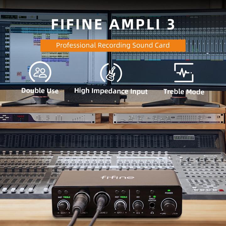 Actual product image Fifine Ampli3 Type-C Audio Interface 2 Channel USB Treble Sound Card Mixer