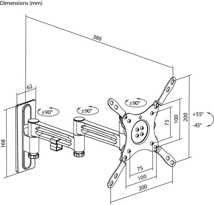 Image du produit Goobay Support TV mural Caravan FULLMOTION M, Argent (Mur, 15 kg, 13" - 43")