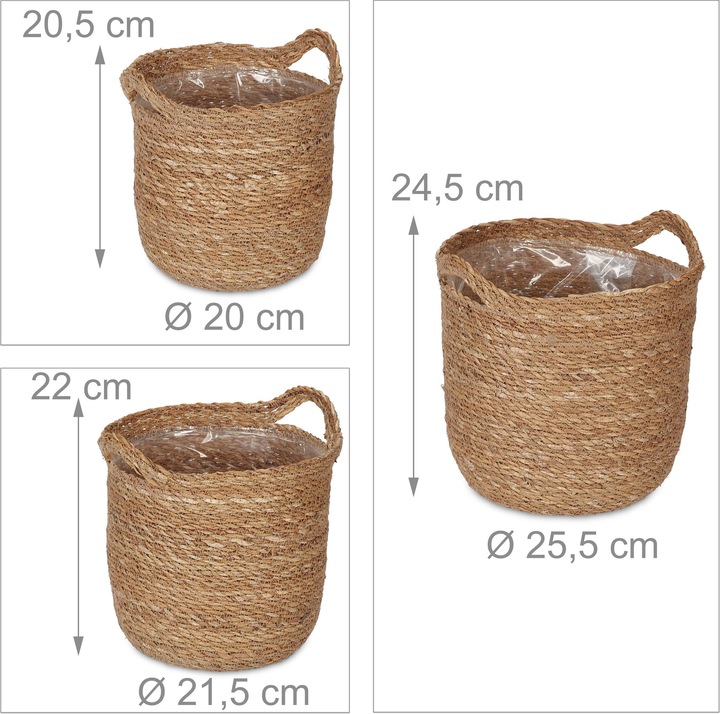 Produktbild Relaxdays 3x Seegras Blumentopf (25.50 cm)