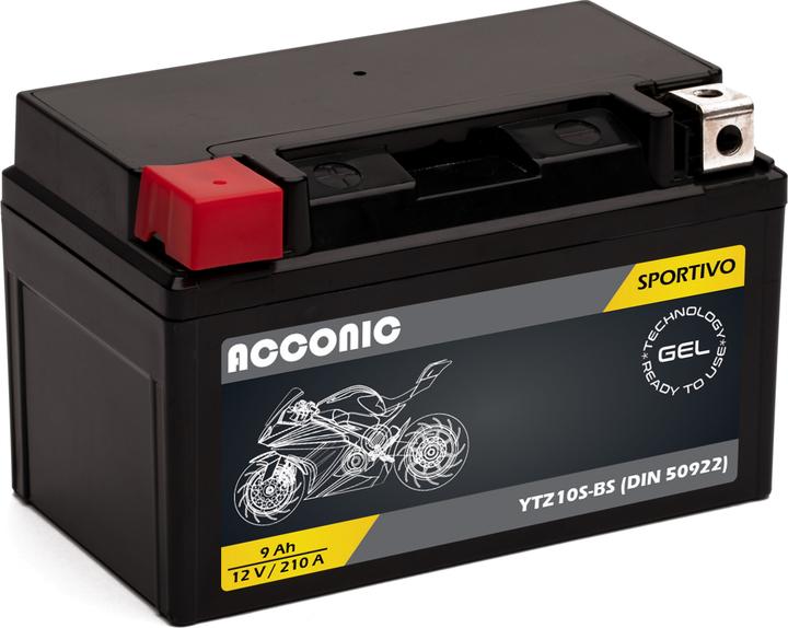 Actual product image Acconic Sportivo GEL YTZ10-S YTZ10-BS Motorradbatterie 8.6Ah 12V (DIN 50922) (12 V, 9 Ah, 210 A)
