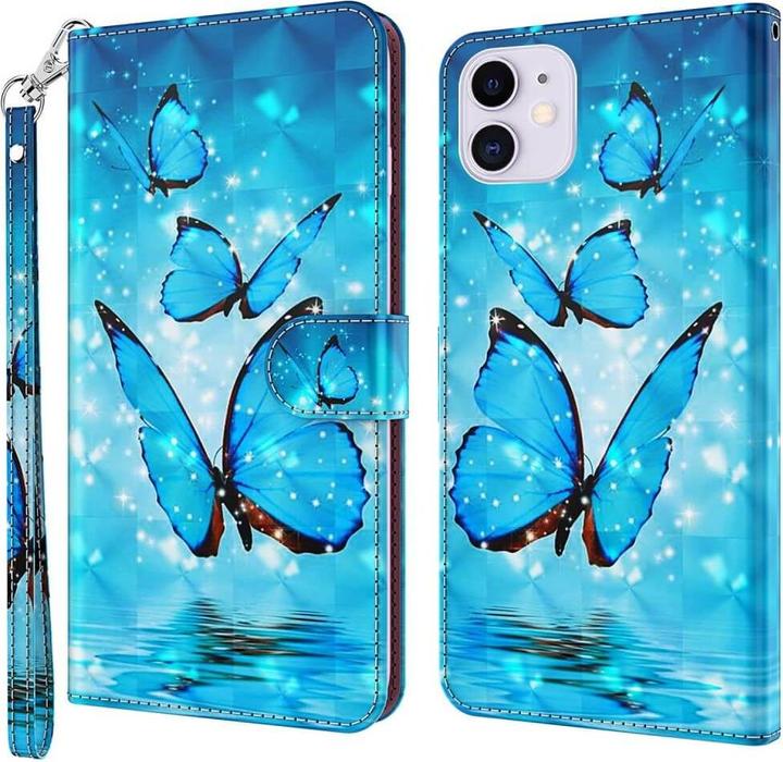 Productafbeelding Cover-Discount iPhone 14 - hoesje glitter effect vlinder blauw (Apple iPhone 14)