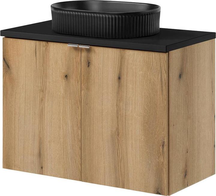 Actual product image En.Casa Waschtischunterschrank Skelbolu 80x60x40cm Eicheoptik/Schwarz (57, 80)