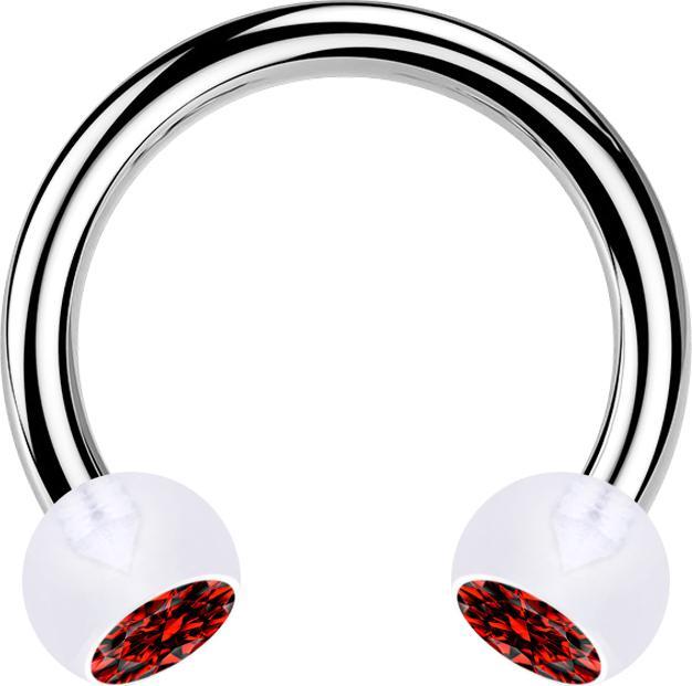 Produktbild Star Piercing Circular Barbell silber mit zwei Kugeln transparent Kristall rot (ohne Messing, Bioflex, Chirurgenstahl 316L)