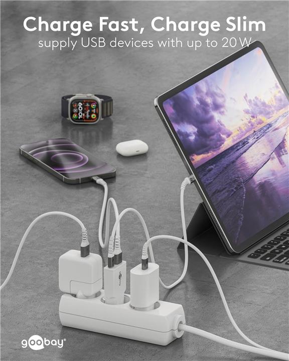 Produktbild Goobay USB-C PD GaN Dual-Schnellladegerät Slim 20 W (20 W, 2 Ports)