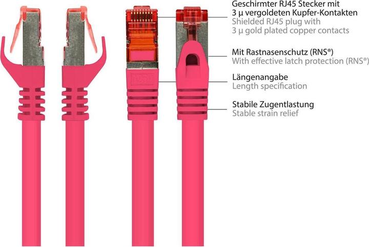 Image du produit Varia SO-36800 - Patchkabel Cat.6a, S/FTP, 7,5m, magenta (S/FTP, CAT6, 7.50 m)