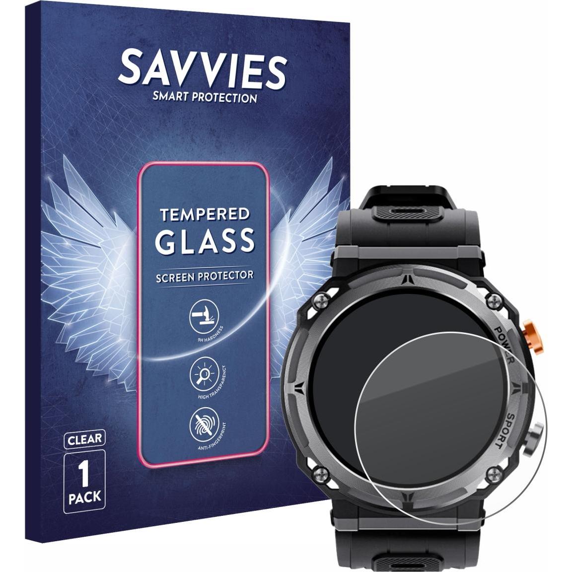 Savvies Panzerglas Displayschutz 9H Schutzglas Glas Klar Transparent, Smartwatch Schutzfolie, Transparent