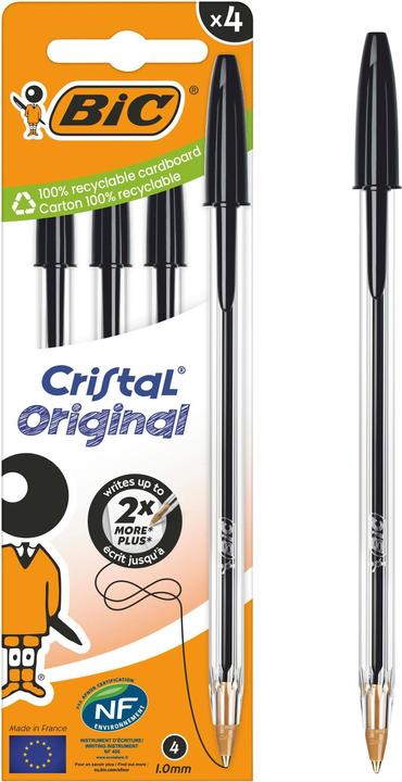 Actual product image Bic Pack of 4 Cristal Medium Black Pens (4x)