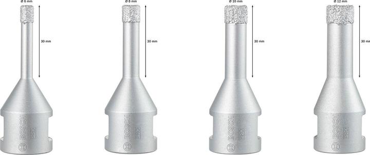 Produktbild Bosch Professional Zubehör PRO Ceramic dry X-Lock Bohrkronen-Set, 6 x 30, 8 x 30, 10 x 30, 12 x 30 mm, 4-tlg.