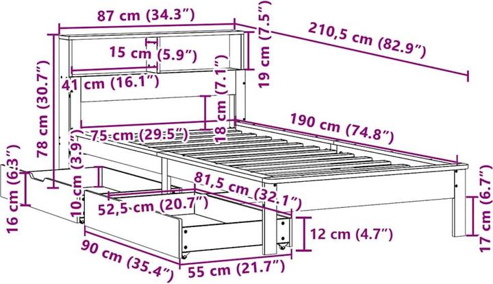 Produktbild vidaXL Bettgestell (75 x 190 cm)