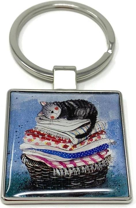 Ecarla Schlüsselanhänger K03 Katze auf einem Wäschekorb