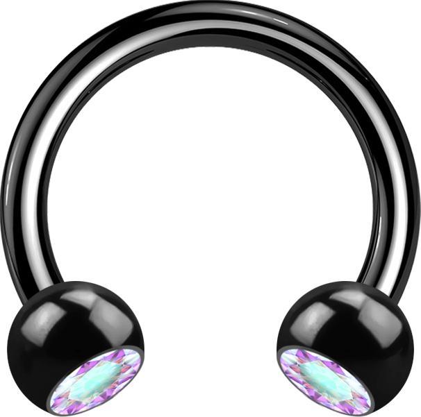 Produktbild Star Piercing Micro Circular Barbell schwarz mit zwei Kugeln Kristall multicolor (ohne Messing, Titan G23)