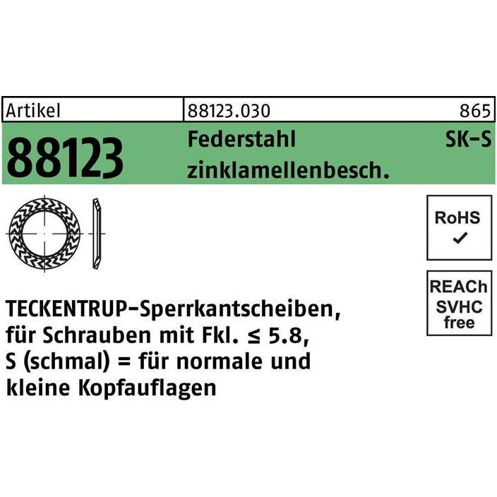 Teckentrup, Muttern + Unterlegscheiben, Sperrkantscheibe R 88123 S 6x12,2 x1,2 Federstahl zinklamellenbeschichtet