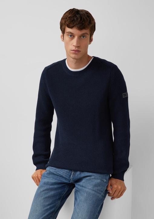 Strickpullover Strukturierter Baumwoll-Pullover mit Label