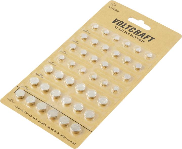 Productafbeelding Voltcraft Knoopcelset 6 x AG1, 12 x AG3, 6 x AG4, 9 x AG10, 3 x AG12, 6 (42 Pcs., A10, AG1, AG12, LR41, LR44, LR66)