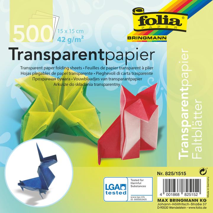 Produktbild Folia Faltblätter transparent 15 x 15 cm mehrfarbig (42 g/m², 1x)