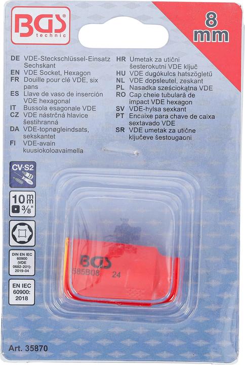 Immagine prodotto BGS VDE-Steckschlüssel-Einsatz Sechskant | Antrieb Innenvierkant 10 mm (3/8") | SW 8 mm (8 mm)