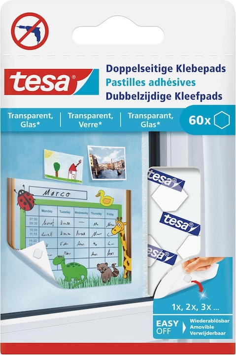 Produktbild tesa Doppelseitige Klebepads transparent, Glas, 60 Stück
