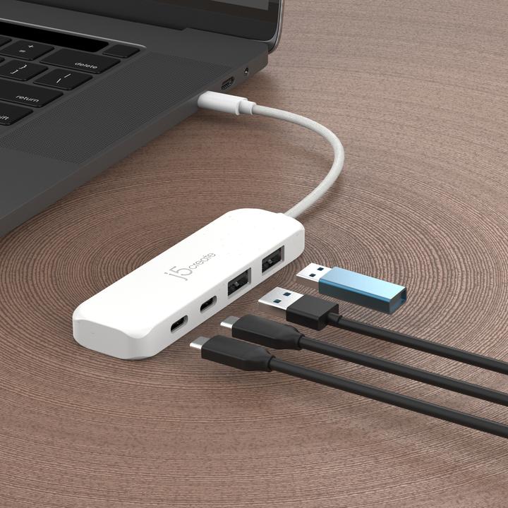 Produktbild j5Create Umweltfreundlicher USB-C-zu-Hub Typ C & Typ A Gen 2 mit 4 Anschlüssen, USB 3.2 Gen 1 (3.1 G (USB-C, 4 Ports)