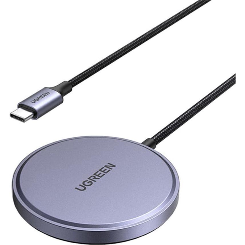 Ugreen Magnetic Wireless Charger MagSafe W703, 15W, 1,5m (15 W), Caricabatteria senza fili, Grigio
