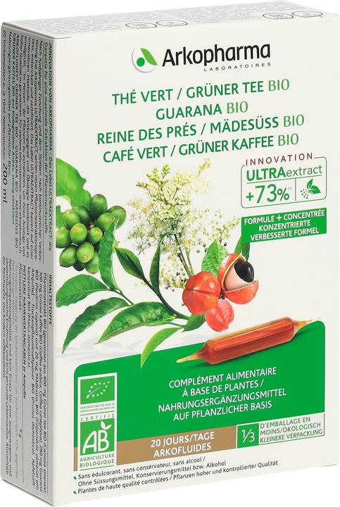 Produktbild Arkopharma Arkofluide Bio Booster Grüner Tee Grüner Kaffee Guarana Mädessüss Ampullen (1 Stück, Ampulle, 513 g)