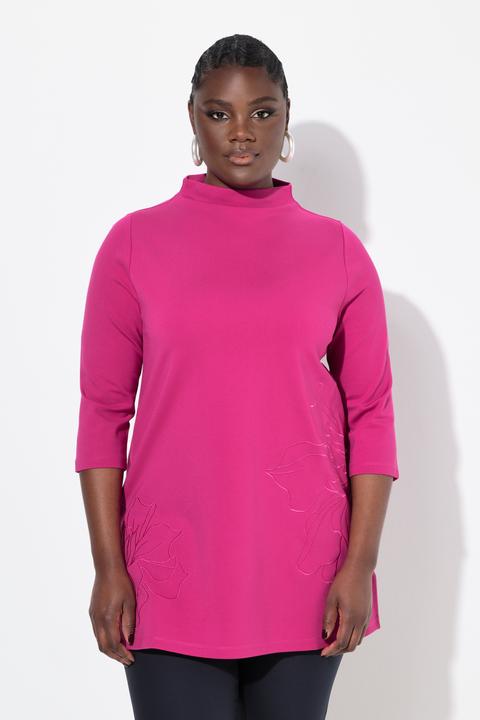 Image du produit Ulla Popken Sweat à coupé évasée, col montant, broderie et manches 3/4 (56)