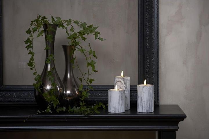 Produktbild Star Trading LED-Kerze Pillar Flame Marble 7.5 cm x 15 cm, Grau (1 x)