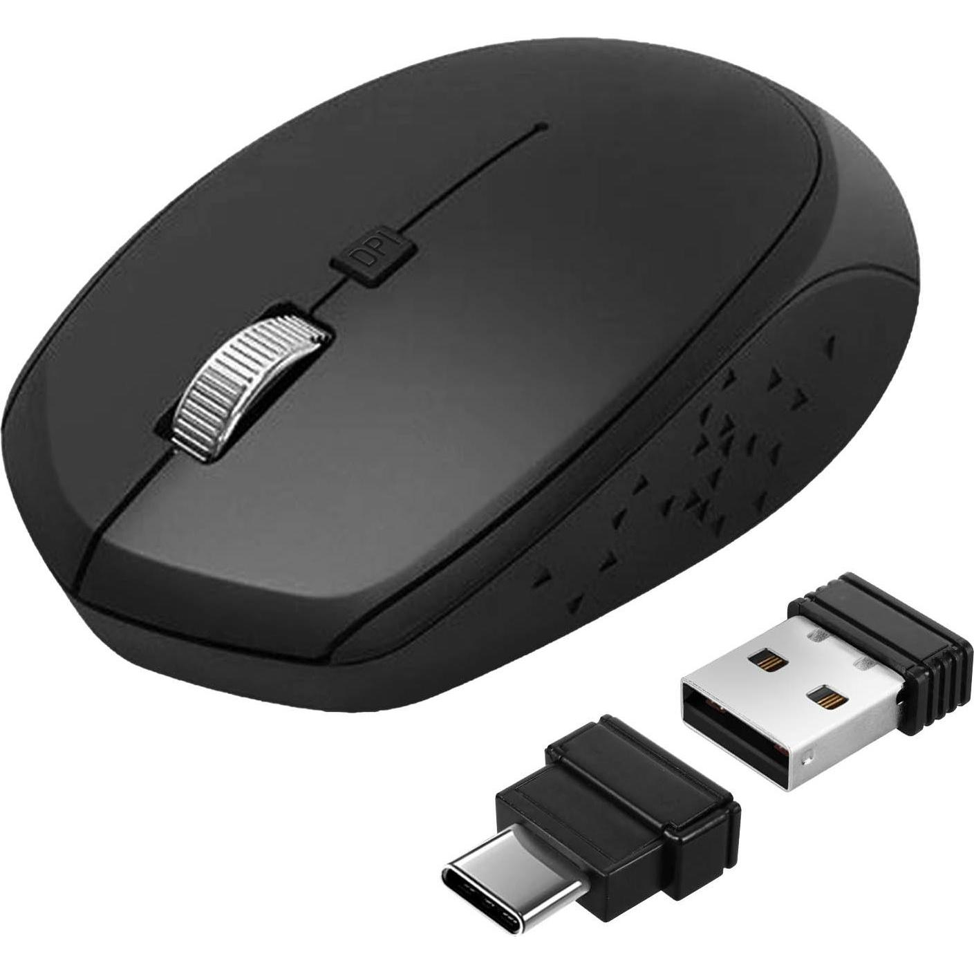 Akashi Kabellose Maus + USB-C- und USB-Adapter (Kabellos), Maus, Schwarz