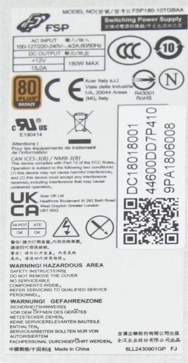 Actual product image Acer DC1801H001 (180 W)