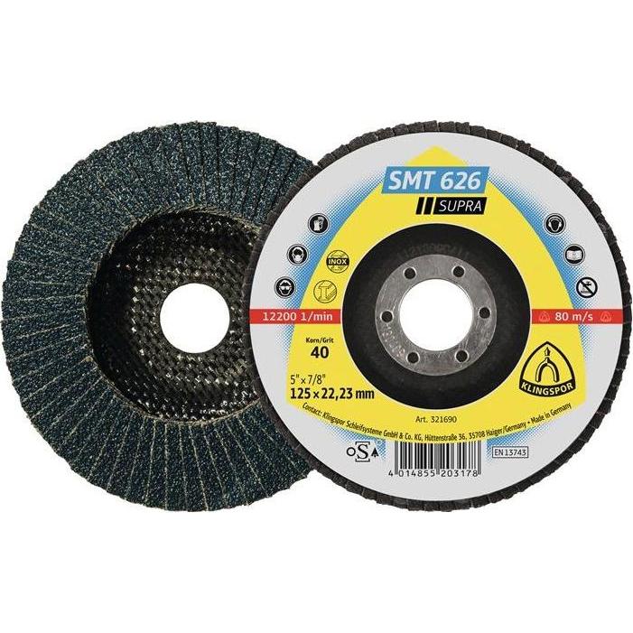 Klingspor, Abrasivi, Rondella dentata SMT 626 Supra Ø 125 mm grana 120 6° conica INOX corindone zirconio (120)