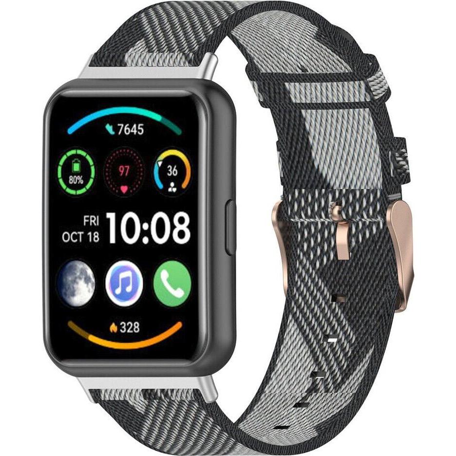 Thumbnail - Strap-it Armband (Nylon, Huawei Watch Fit 2), Uhrenarmband, Schwarz, Grau