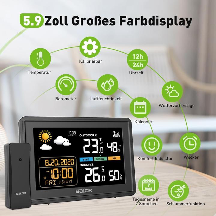 Actual product image Baldr Wetterstation mit Funkuhr und Aussensensor