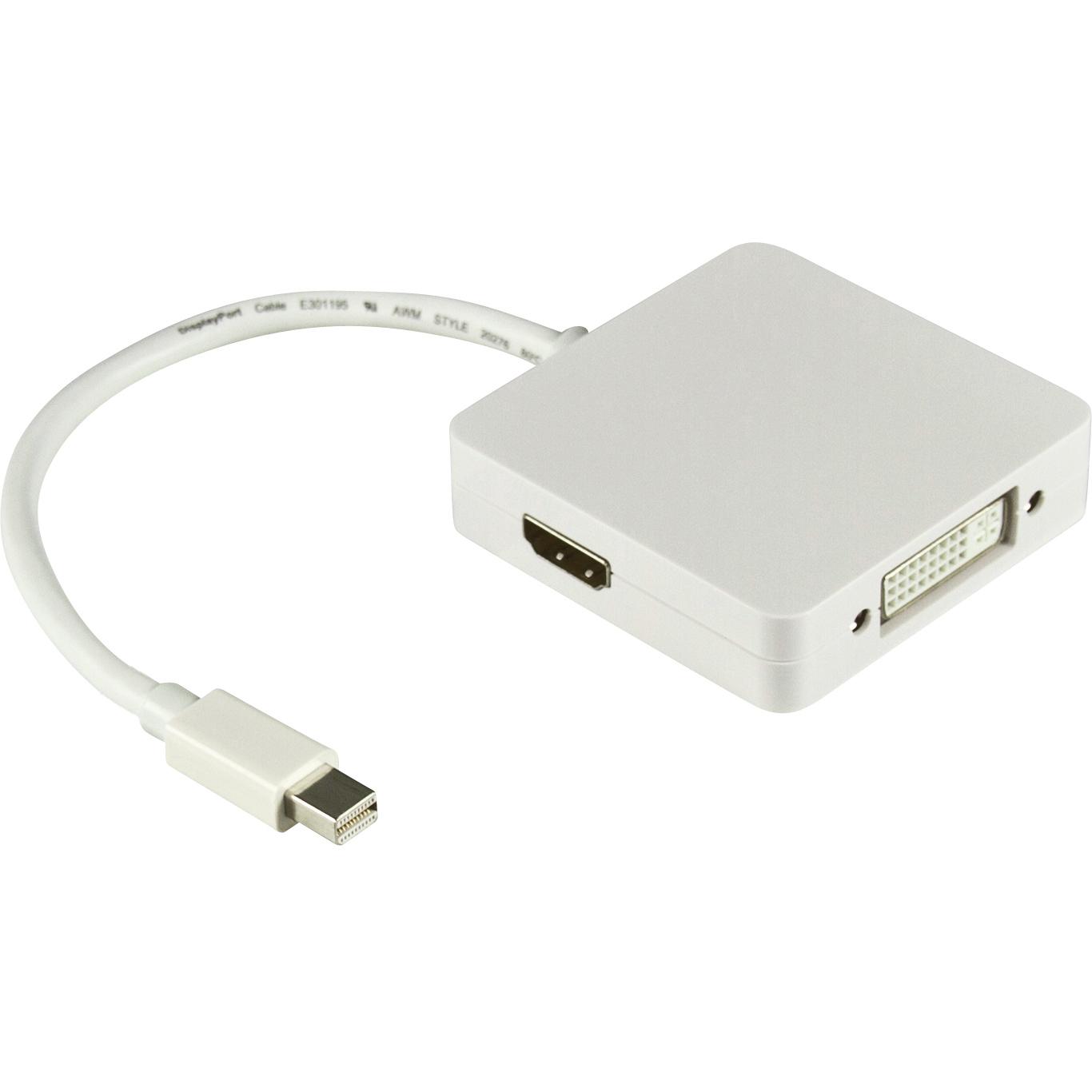 Deltaco Bianco Dp-Multi1 Cavo Video Adattatore 0,2 M Mini Displayport Displayport + Dvi + Hdmi (Mini Dp, 20 Cm), Adattatore Dati + Video,
