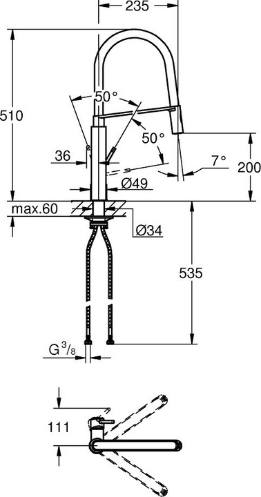 Produktbild Grohe Küchenarmatur mit flexiblen Auslauf Concetto supersteel matt 31491