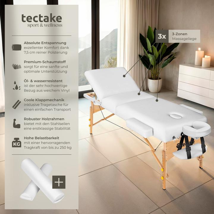 Produktbild tectake 3 Zonen Massageliege-Set Somwang mit 7,5cm Polsterung, Rollen und Holzgestell