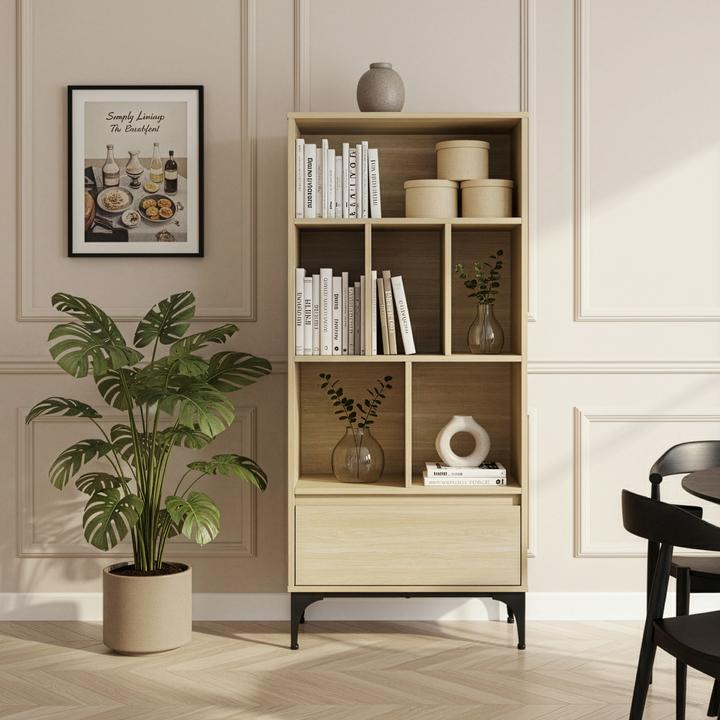 Actual product image En.Casa Bücherregal Kistiandi 137x60x35 cm Eicheoptik, hell (60 x 35 x 137 cm)