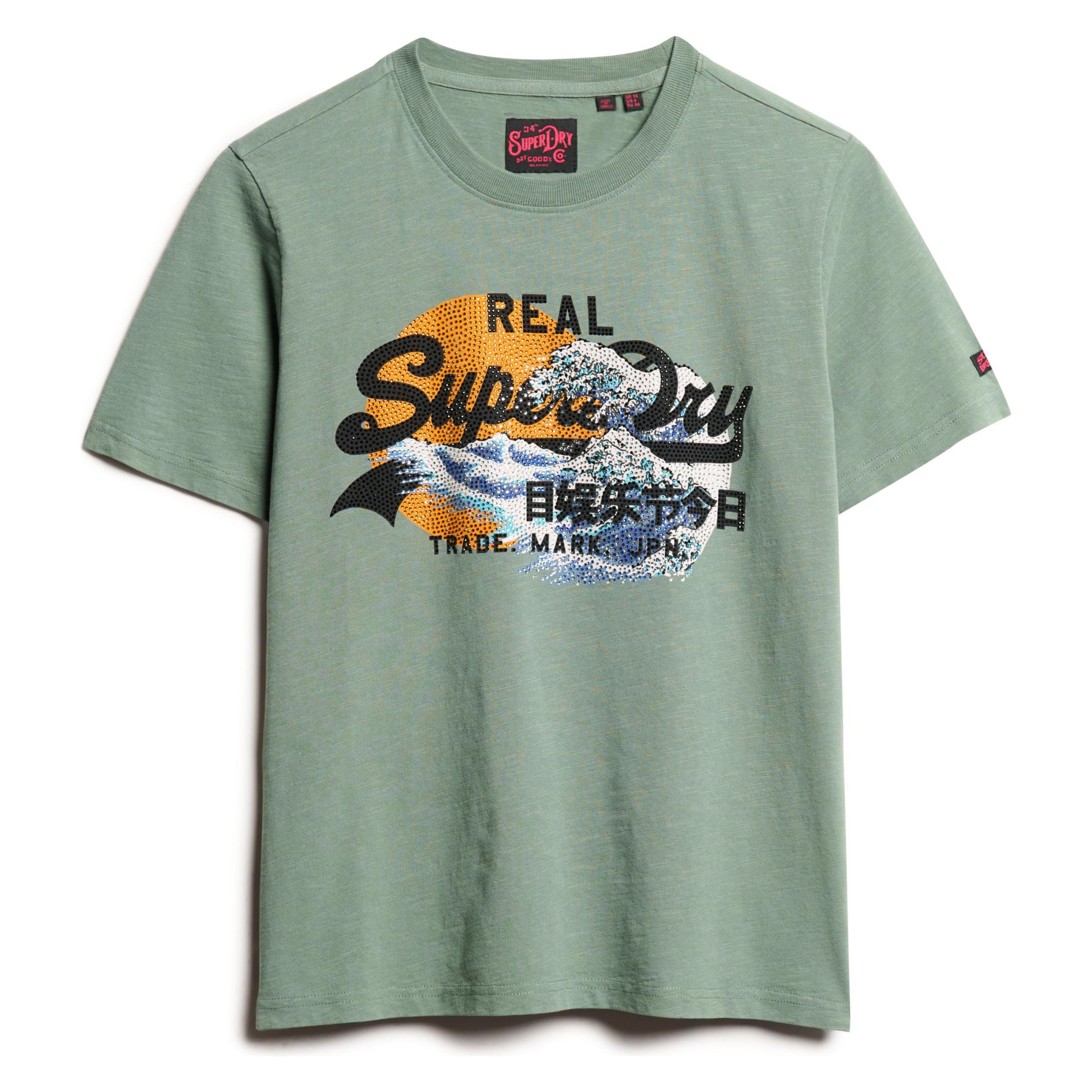 Superdry, Damen, Shirts, Lockeres T-Shirt Mit Tokyo Vintage Logo Grafikprint, Grün, (10XL)
